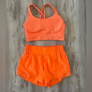 Lululemon Orange Highlight hotty hot and energy bra set